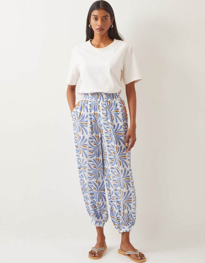 Cece Woodblock Print Harem Trousers, Blue (BLUE), large