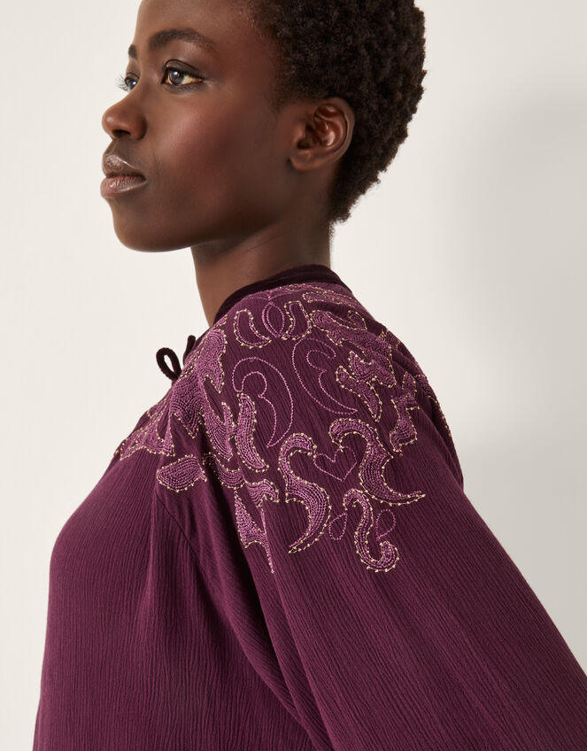 Mallory Embroidered Blouse, Purple (PURPLE), large