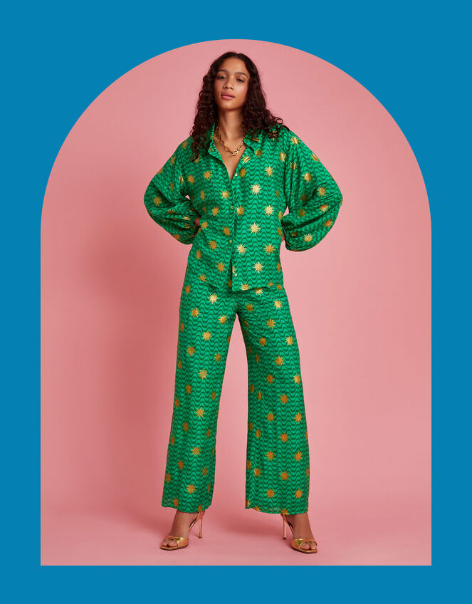 Sundress Joe Wavy Sun Embroidered Trousers, Green (GREEN), large