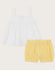 Baby Broderie Cami Top and Gingham Shorts Set, Yellow (YELLOW), large