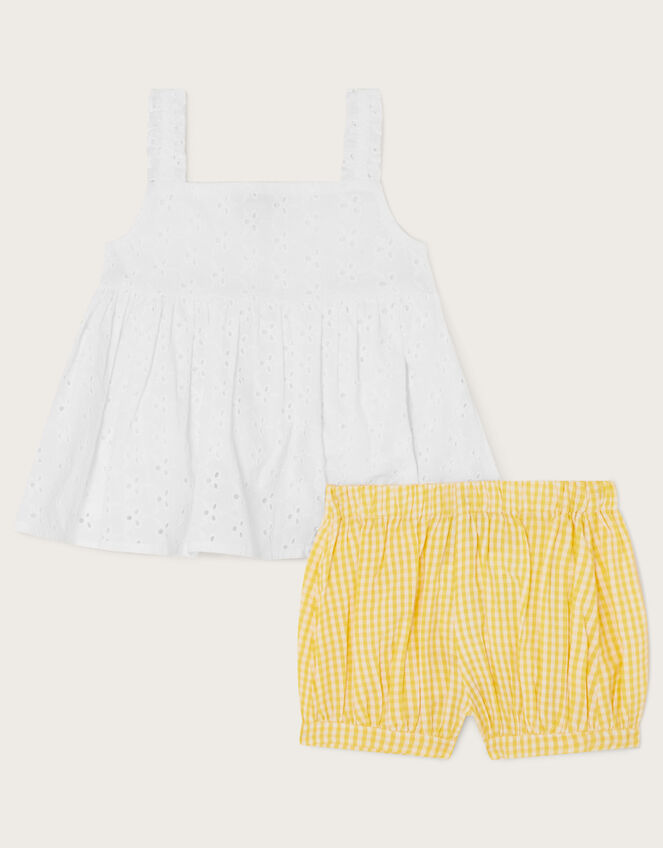 Baby Broderie Cami Top and Gingham Shorts Set, Yellow (YELLOW), large
