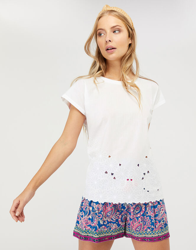 Kumar Floral Hem T-shirt in Organic Cotton, White (WHITE), large