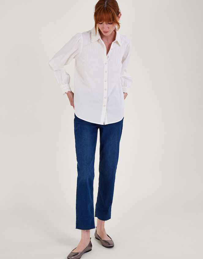 Beth Lace Detail Shirt, Ivory (IVORY), large