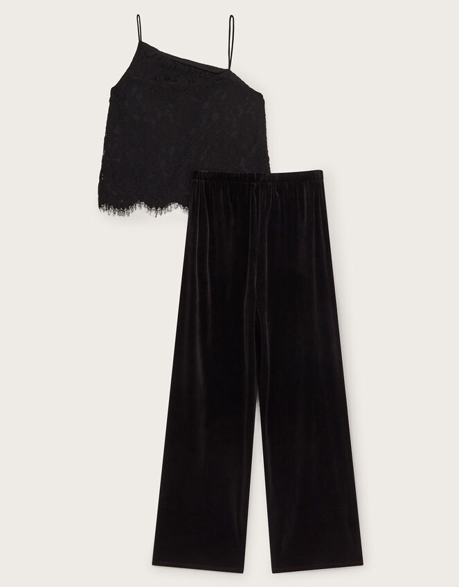 Lace Cami Top and Velvet Trousers Set, Black (BLACK), large