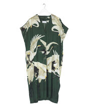 One Hundred Stars Stork Print Dress, Green (GREEN), large