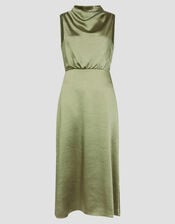 Livia Satin Cowl Halter Midi Dress, Green (SAGE), large