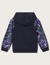 Sequin Sleeve Hoodie, Blue (NAVY), large