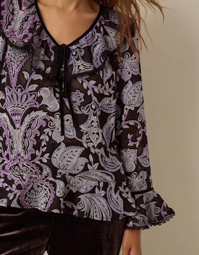 Claudia Floral Devor&eacute; Top, Black (BLACK), large