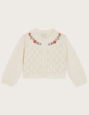 Baby Floral Pointelle Knit Cardigan, Ivory (IVORY), large