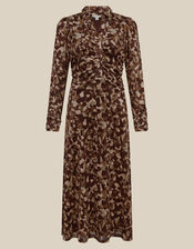 Miranda Abstract Print Mesh Jersey Midi Dress, Green (KHAKI), large
