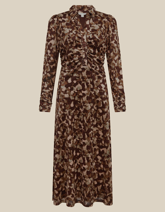Miranda Abstract Print Mesh Jersey Midi Dress, Green (KHAKI), large