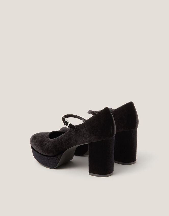 Polly Velvet Platform Mary Janes, Black (BLACK), large