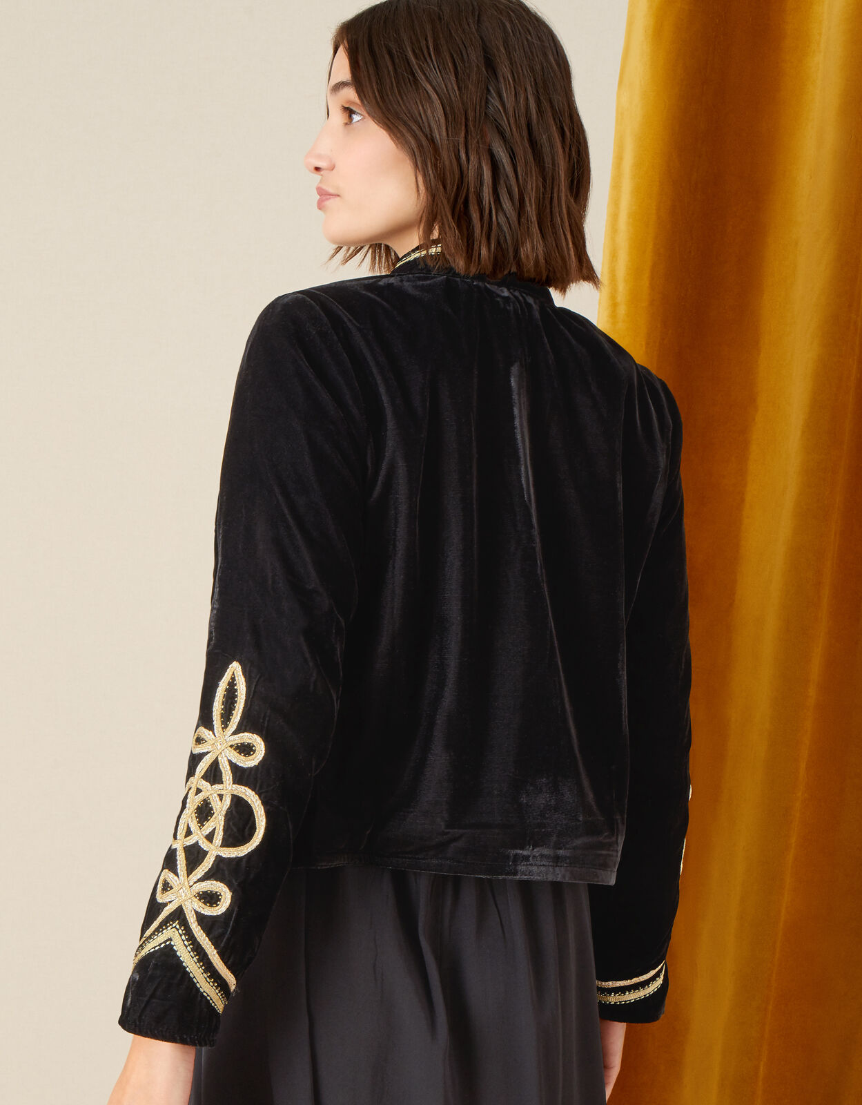 Black velvet military jacket sale