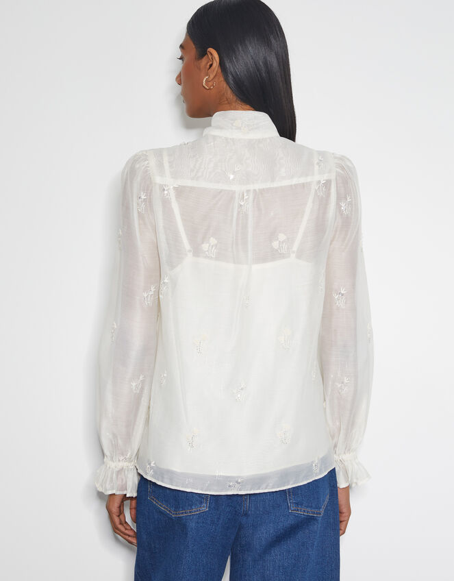 Mae Organza Pussybow Blouse, Ivory (IVORY), large