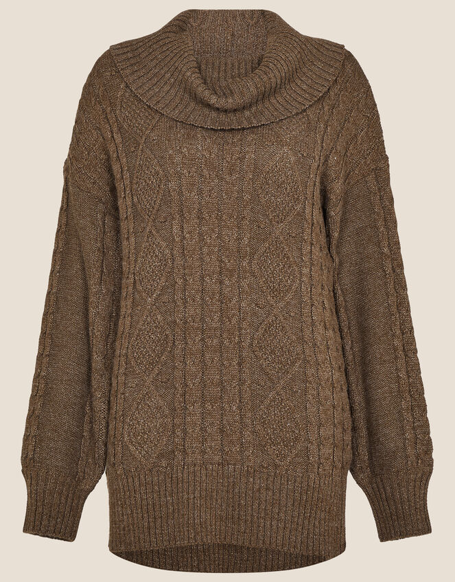 Ida Cable Cowl Neck Jumper, Brown (CHOCOLATE), large