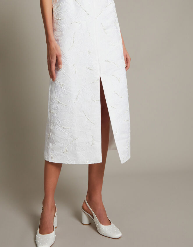 Frida Hand-Beaded Jacquard Pencil Wedding Dress, Ivory (IVORY), large