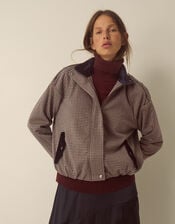 Carly Funnel Neck Houndstooth Bomber Jacket, Brown (BROWN), large