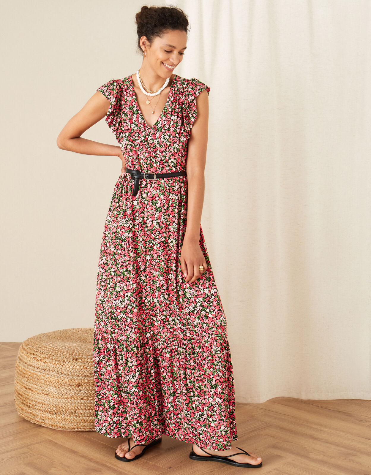Fable Floral Jersey Maxi Dress Pink