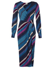 Stripe Print Wrap Jersey Midi Dress, Teal (TEAL), large