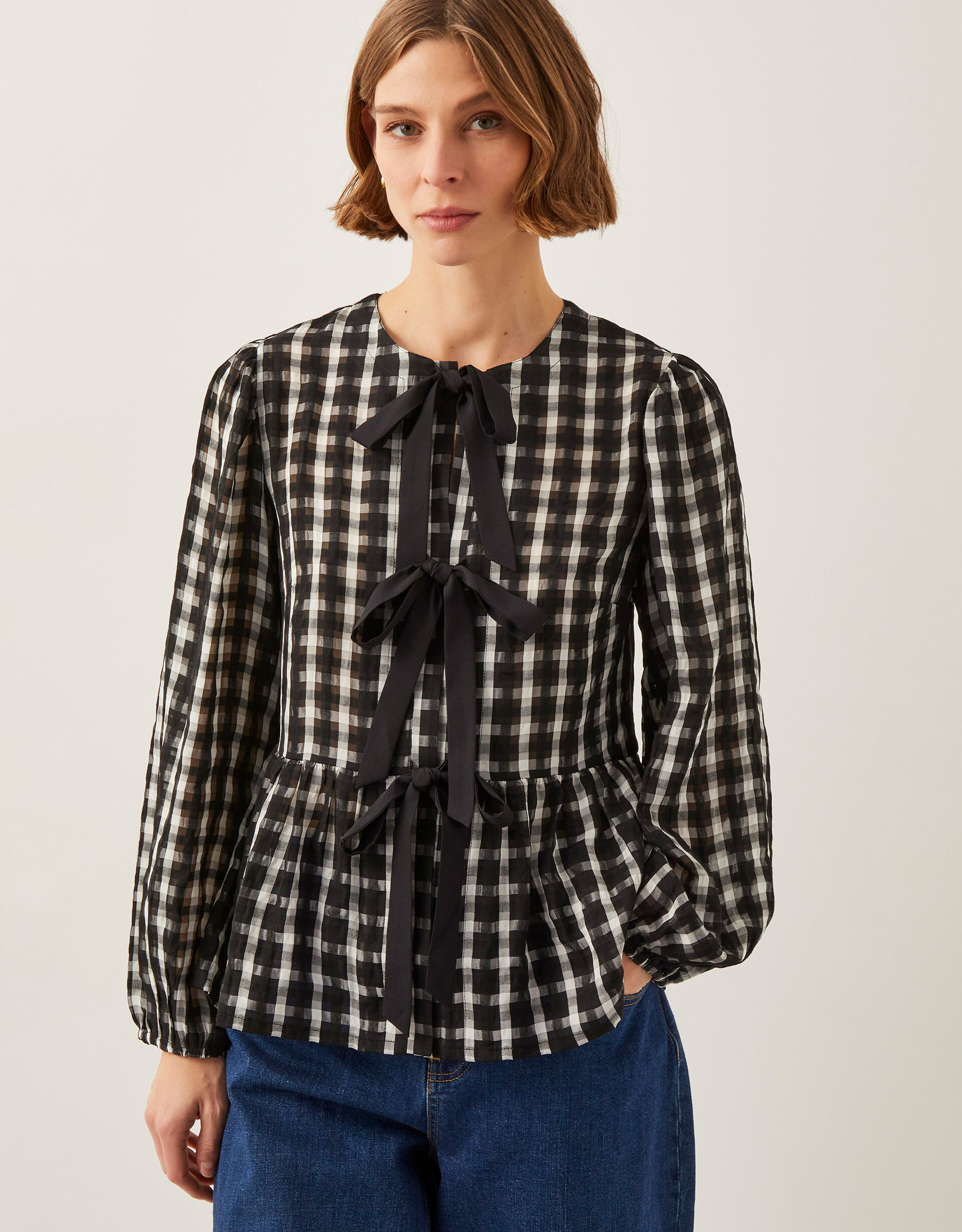 Violet Bow Check Blouse Black | Tops & T-shirts | Monsoon UK.