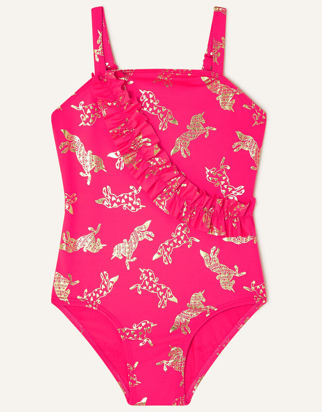 Unicorn Foil Frill Front Swimsuit , Red (RED), large