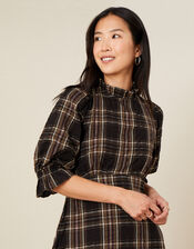 Dayana Check Tiered Hem Dress, Black (BLACK), large