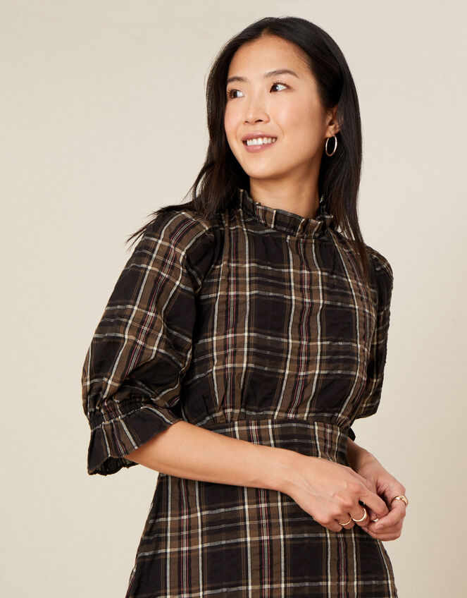 Dayana Check Tiered Hem Dress, Black (BLACK), large