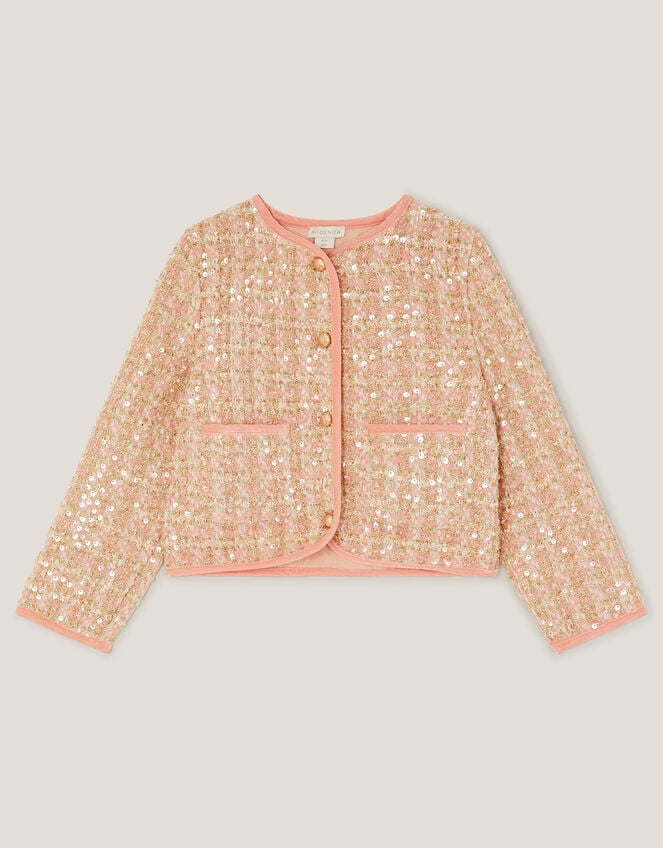 Tweed Sequin Button Jacket, Pink (PINK), large