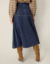 Macy Tie Side Denim Midi Dress, Blue (MID AUTHENTIC BLUE), large