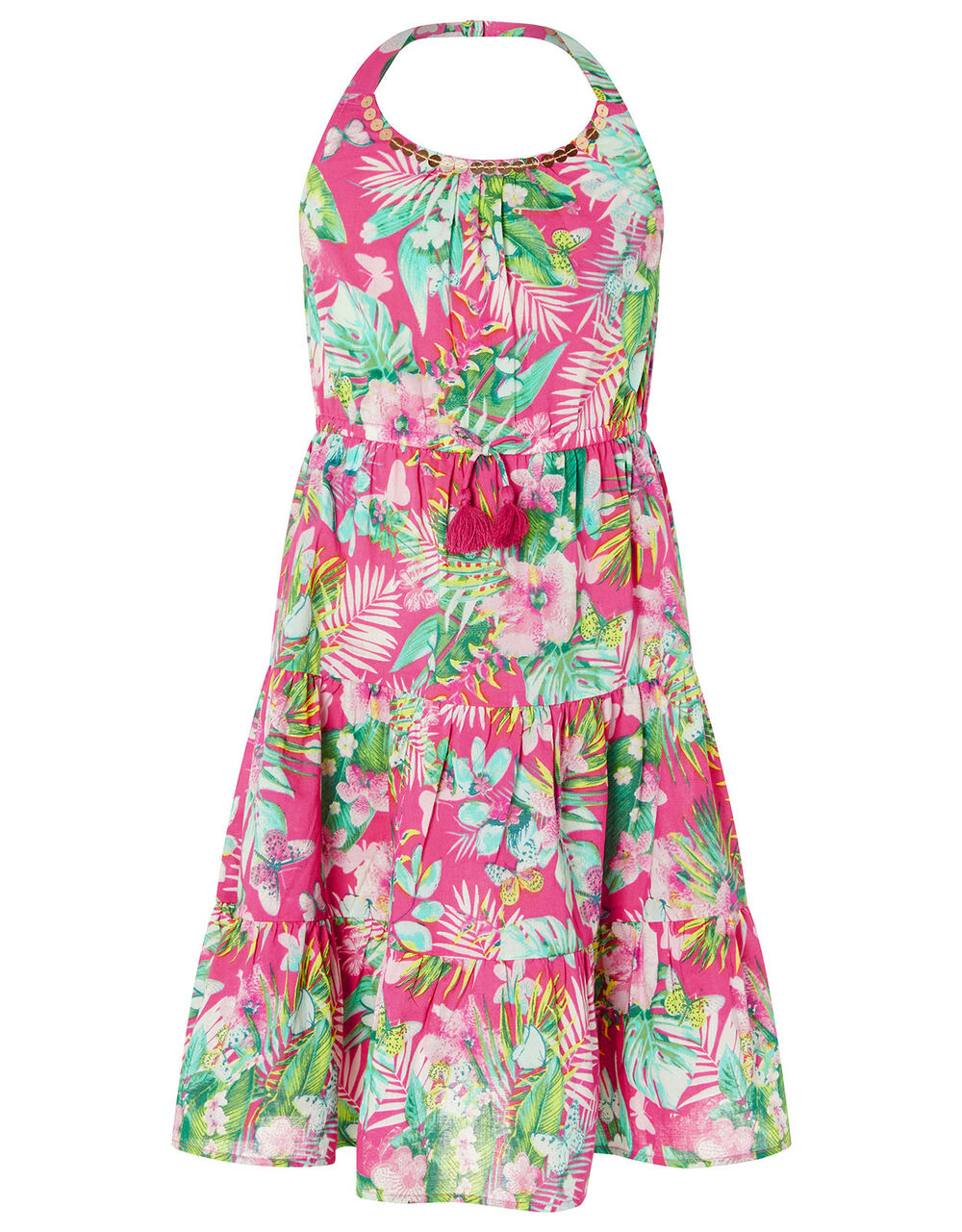 Children Girls 3-12yrs | Palm Print Halter Midi Dress in Organic Cotton Pink - IB07725