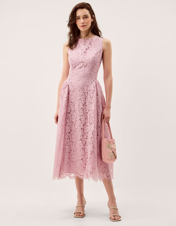 Lydia Sleeveless Lace Midi Dress, Pink (PINK), large