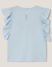 Floral Embroidered Frill T-Shirt, Blue (BLUE), large