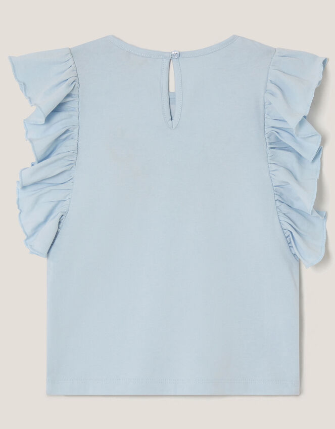 Floral Embroidered Frill T-Shirt, Blue (BLUE), large