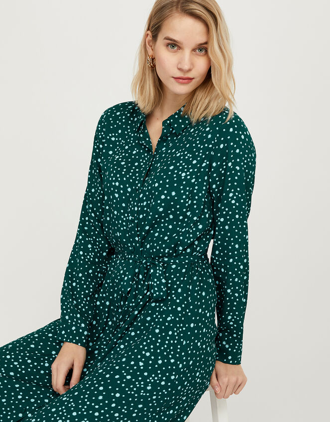 Sally Spotted Shirt Dress with Sustainable Viscose, Green (GREEN), large