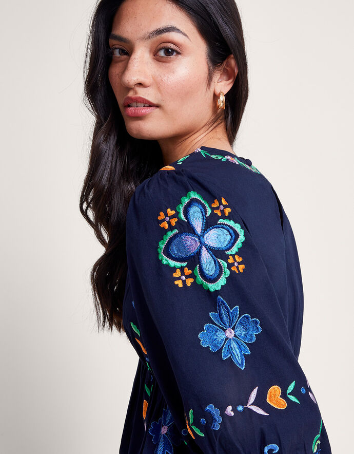 Floral Elegance The Blue & Red Embroidered Ensemble