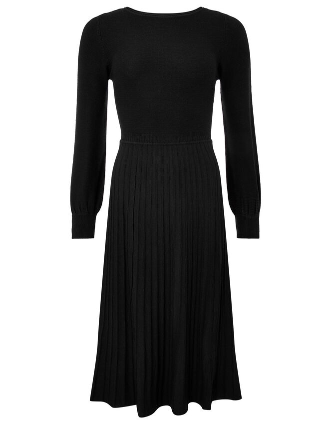 Pleated Skirt Knit Dress with LENZING™ ECOVERO™, Black (BLACK), large