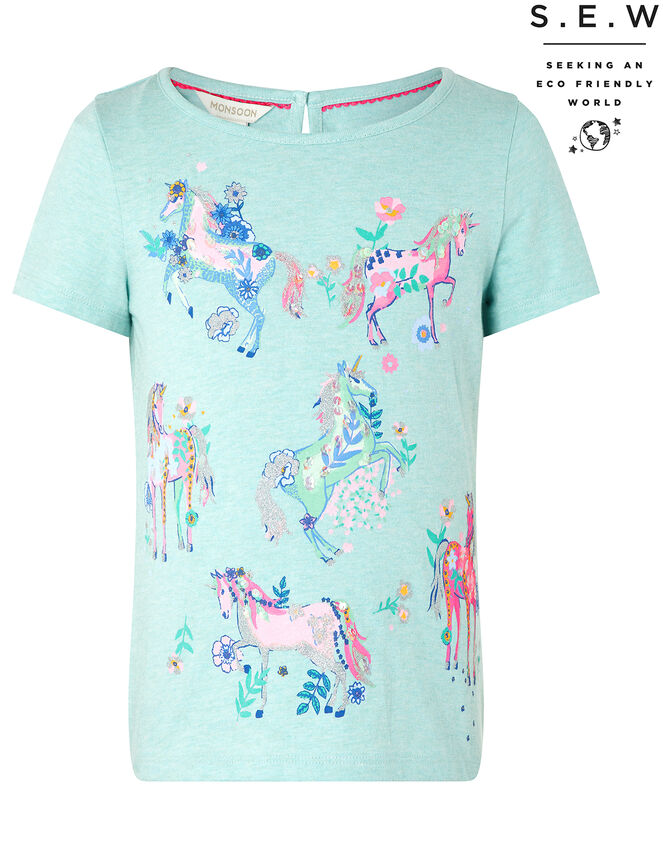 Adele Sparkle Unicorn T-Shirt in Organic Cotton, Blue (AQUA), large