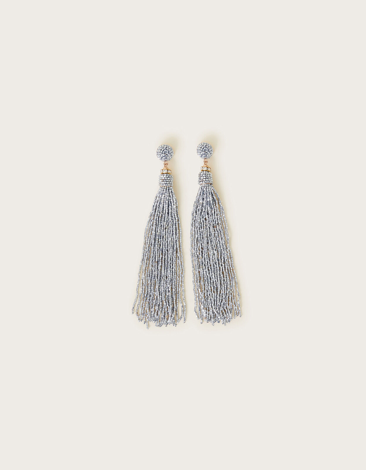 Beaded Tassel Earrings Silver