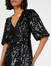 Serena Sequin Wrap Dress, Black (BLACK), large