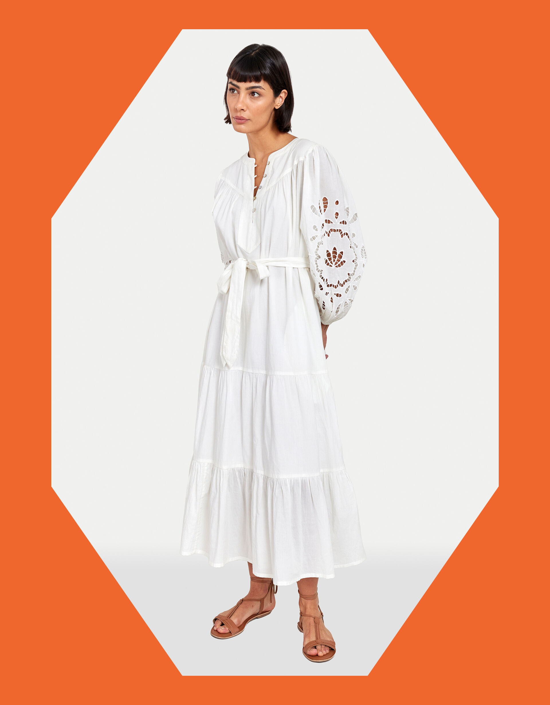 East Bridget Cutwork Tiered Midi Dress White