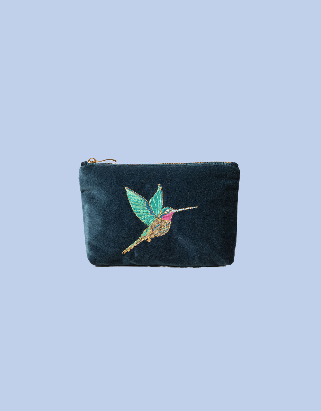 残り僅か【Elizabeth Scarlett】 Hummingbird Velvet ミニポーチ Elizabeth Scarlett Hummingbird Ink Blue Velvet Mini Pouch
