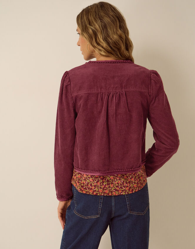 Fay Flower Button Corduroy Jacket, Red (BURGUNDY), large