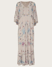 Seraphina Embroidered Cape Maxi Dress, Nude (NUDE), large
