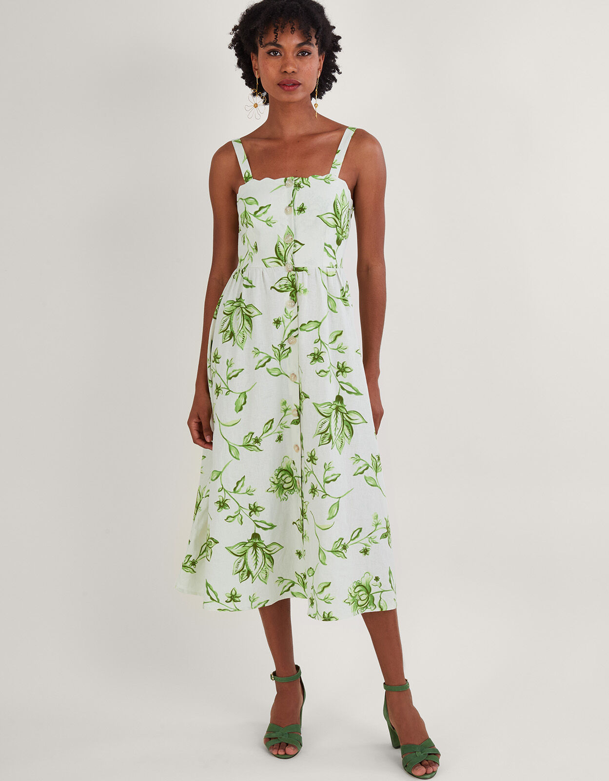 Kai Floral Print Dress in Linen Blend Ivory Day Dresses Monsoon UK