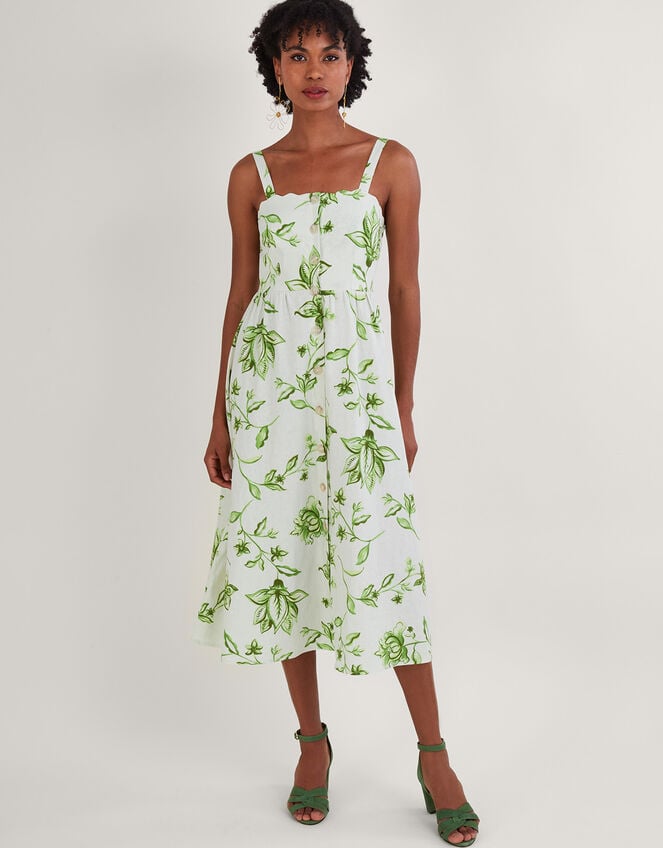 Kai Floral Print Dress in Linen Blend, Ivory (IVORY), large