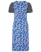 Delta Contrast Print Midi Dress, Blue (BLUE), large
