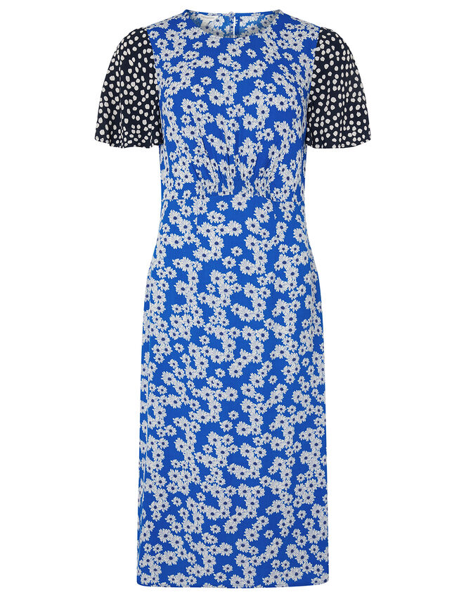 Delta Contrast Print Midi Dress, Blue (BLUE), large