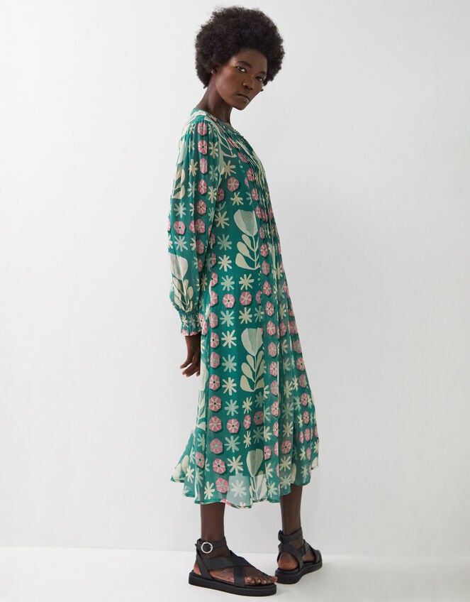 East Charlize Printed Pintuck Midi Dress, Green (GREEN), large