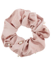 Oversized Pearly Satin Hair Scrunchie, , large
