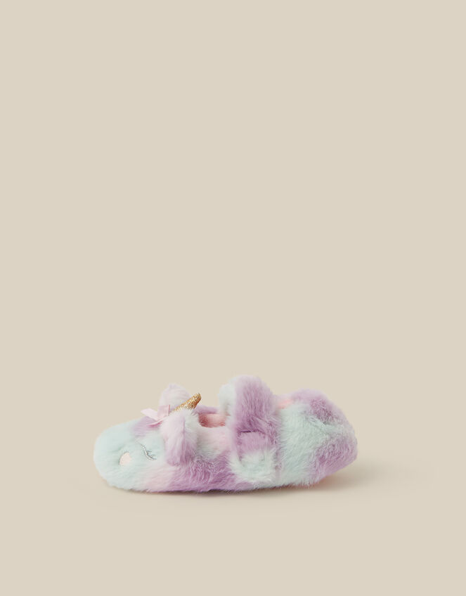 Rainbow Unicorn Faux Fur Slippers, Multi (MULTI), large